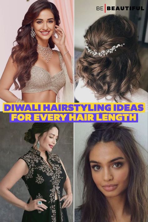 Diwali hairstyles Diwali Hairstyles, Middle Hair, Take Care Of Your Hair, New Year Hairstyle, Long Hair Images, Morning Beauty Routine, Short Hair Images, Easy Hairdos, Dulhan Mehndi