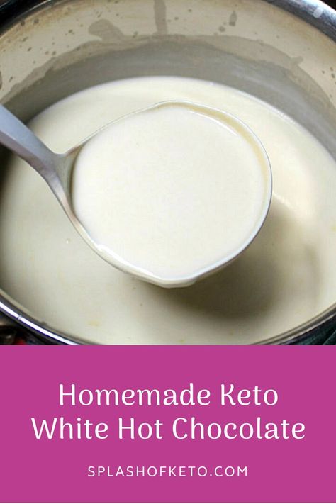 Keto White Hot Chocolate, Keto White Chocolate Mocha, Keto White Chocolate, White Hot Chocolate Recipe, Keto Whipped Cream, Crockpot Hot Chocolate, Sugar Free Drinks, Beverage Bar, Keto Drinks