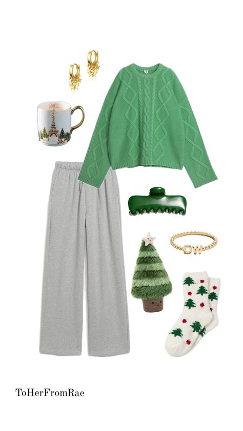 Comfy Christmas Outfits, Green Christmas Outfit, Christmas Morning Outfit, Morning Outfit, Aurora Fashion, Cold Outfit, Casual Oufits, Lounge Outfits, Cold Weather Outfit