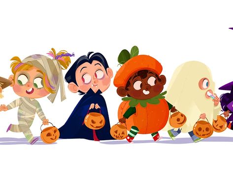 Trick or Treat? no Behance Kid Illustration Character, Kids Character Design, Halloween Character Design, Scary Illustration, Kids Trick Or Treating, Nursery Rhyme Art, Autumn Illustrations, Childrens Book Characters, Storyboard Drawing