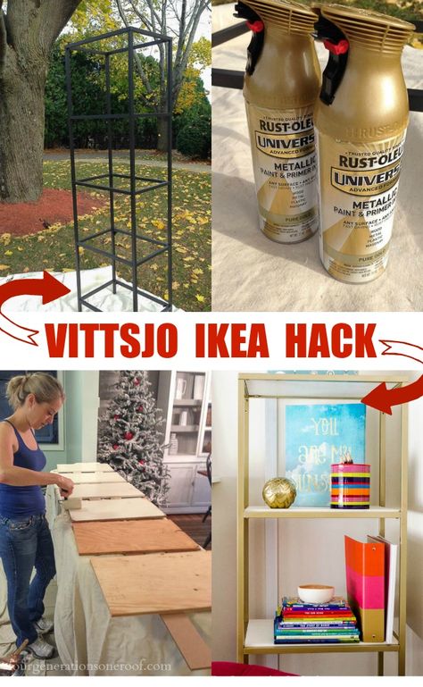 Ikea Hack Vittsjo Shelving {spray paint + wood shelving} Vittsjo Ikea, Ikea Hack Vittsjo, Vittsjo Hack, Gold Shelving, Ikea Gold, Ikea Vittsjo, Golden Cage, Spray Paint Wood, Cheap Living Room Furniture