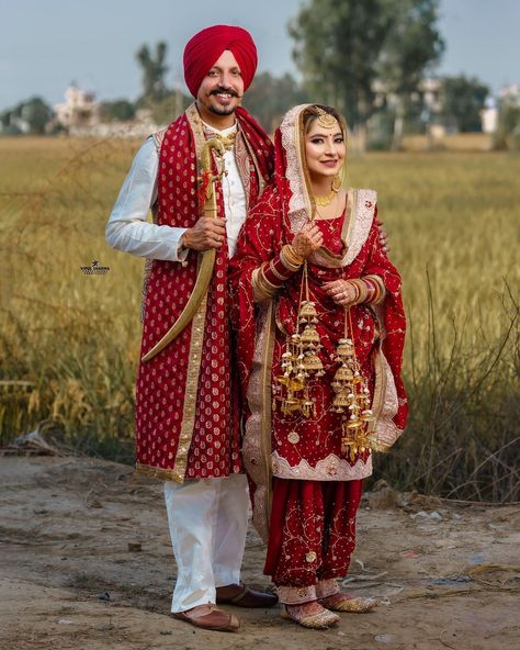 Anand Karaj Suit, Bridal Suits Punjabi Sikh Bride, Punjabi Wedding Dress, Bridal Suits Punjabi, Couple Dresses, Dresses Images, Punjabi Wedding Couple, Latest Bridal Lehenga Designs, Suit Punjabi