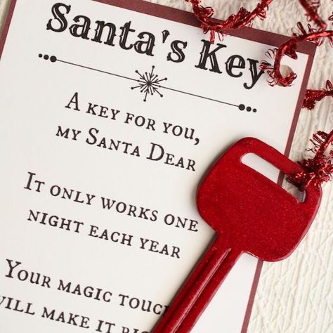 Santa's Key to get in an apartment or home with no fireplace. #Santa #Christmas Santa Magic Key Door Hanger, Santa Key Door Hanger, Key Ornaments Christmas, Santa’s Magic Key Poem Printable, Key For Santa, Santa Quotes Magic, Santa’s Magic Key, Santa Key Printable, Santa Key Poem