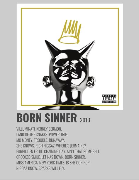 Jcole Album Poster, Album Covers Vinyls, Jcole Album Cover, Minimalist Album Covers, Album Prints, Born Sinner, Artist Posters, Minimalist Polaroid Poster, Nike Poster