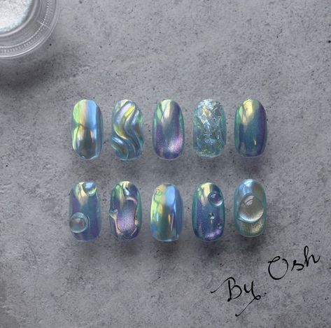 Aurora Nails Korean, Blue Korean Nails, Korean Nails Designs, Aurora Nail Art, Aurora Nails, Wow Nails, Asian Nails, Hippie Nails, Beauty Nails Design