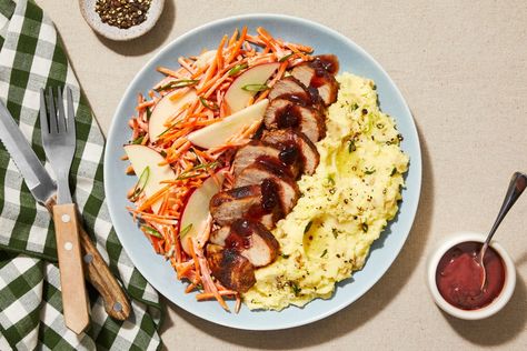 Sweet 'N' Smoky Pork Tenderloin Recipe | HelloFresh Hello Fresh Pork, Apple Pork Tenderloin, Paprika Spice, Carrot Slaw, Pork Tenderloin Recipe, Cherry Sauce, Apple Slaw, Tenderloin Recipe, Hello Fresh Recipes