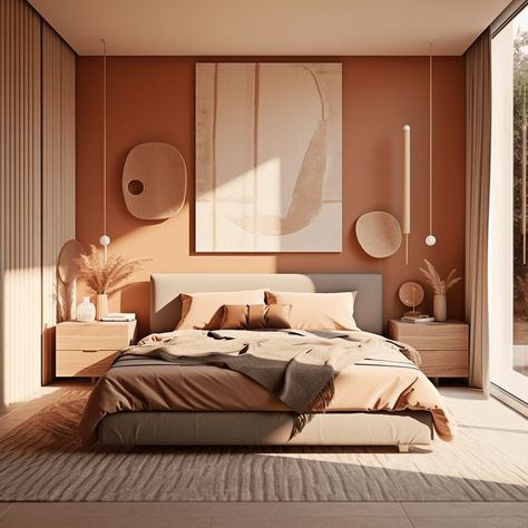 Chambre terracotta : 18 exemples pour une ambiance cosy Soft Terracotta Bedroom, Bedroom Design Terracotta, Apricot Bedroom Ideas, Terracotta Bedroom Walls, Warm Colors Bedroom, Bedroom Warm Colors, Bedroom Wall Colours, Bedroom Ideas Terracotta, Terracotta Bedroom Ideas