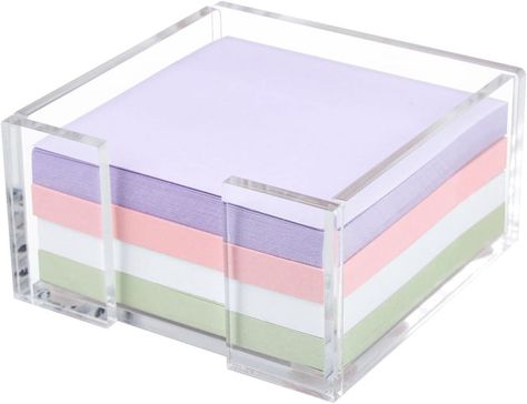 【Acrylic Sticky Note Holder】Crystal clear acrylic notepad holder is made of great quality industrial strength shatter resistant acrylic material. This ensures that your sticky note holder lasts many years. Comes with lifetime guarantee. Note: Acrylic sticky note holder is covered with a white protective film. 【Compact Size】The outer dimensions of the note pad holder are approximately 3.95''x 3.95''x 1.75''. Fits for any 3 x 3 inch post it notes Dorm Desk Organization, Acrylic Desk Accessories, Office Desk Organizer, Sticky Note Holder, Dorm Desk, Clear Desk, Phone Stand For Desk, Organized Desk Drawers, Desk Organization Office