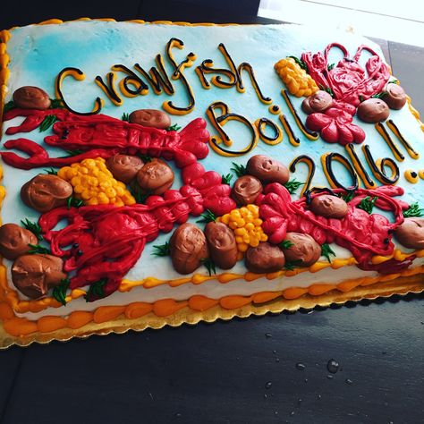 Crawfish Boil Cake, Crawfish Cake, Crawfish Birthday, Crawfish Boil Party Decorations, Seafood Cakes, Cajun Party, Sky Cake, Low Country Boil Party, Frosting Decorating