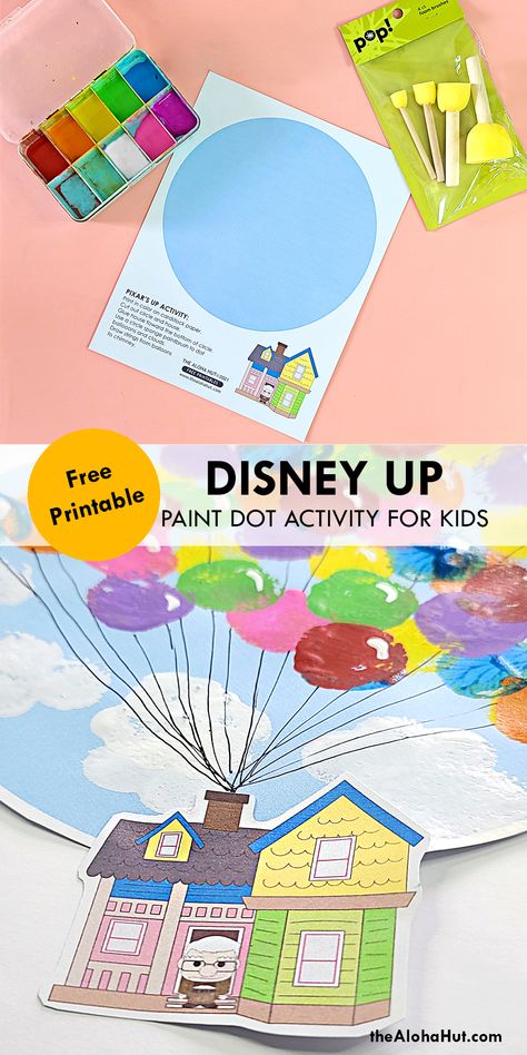 Disney Pixar’s Up Activity - Paint Dot Art - The Aloha Hut Movie Preschool Activities, Disney Lesson Plans For Toddlers, Up Crafts Pixar, Up Movie Crafts, Disney Lesson Plans Preschool, Disney Week Preschool, Disney Crafts For Kids Preschool, Disney Preschool Crafts, Disney Activities For Toddlers