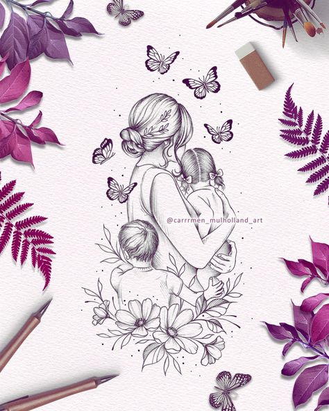 Mom and kids portrait designs I’ve drawn 🎀 swipe left I’m open for commissions 🖤🎀 DM me for pricing #momlife #momtattoos #lineartwork #illustrationartists #motherhood #portraits #familyportraits #tattooideas #tattoo2me #tattooinspiration #drawingartist Mom And Kids Tattoo, Motherhood Tattoos 2 Kids, Motherhood Drawing, Drawn Tattoos, Motherhood Portraits, Motherhood Tattoos, Kids Tattoo, Mom And Kids, Line Artwork