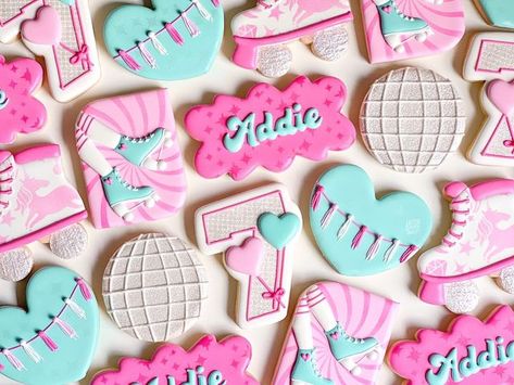 Skate Party Cookies, Rollerskate Cookies Decorated, Roller Skate Sugar Cookies, Roller Skate Cookies Decorated, Roller Skate Cookies, Roller Skating Birthday Party Ideas, 80s Cookies, Rollerskating Party, Roller Skate Cake