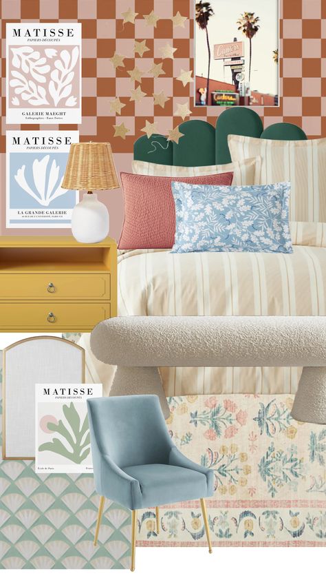 Teen Girl Bedroom- Checkered Wallpaper with Built-in Nook for Desk - Nesting With Grace New Age Bedroom, Retro Girls Room, Retro Teen Bedroom, Aria Bedroom, Checkered Wallpaper, Future Decor, Girls Bedroom Wallpaper, Nesting With Grace, Daughter Bedroom