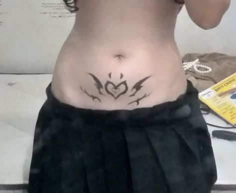 Stomach Tattoos Succubus, Succubus Tattoo On Belly, Succubus Heart Tattoo, Succubus Design Tattoo, Succubus Tattoo Ideas, Heart Tattoo Stomach, Incubus Tattoo Male, Sucubus Tattoo Womb, Womb Tattoo Design