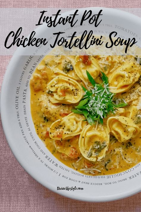 Instant Pot Chicken Tortellini Soup with Baby Spinach Instant Pot Chicken Tortellini Soup, Instant Pot Chicken Tortellini, Instant Pot Cheese, Creamy Chicken Tortellini Soup, Creamy Chicken Tortellini, Cheese Tortellini Soup, Chicken Tortellini Soup, Chicken Tortellini, One Pot Meal