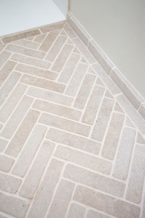 Herringbone Tiles, Herringbone Tile Floors, Entry Tile, Tiled Hallway, Indoor Tile, Mudroom Design, Limestone Tile, Herringbone Floor, Herringbone Tile