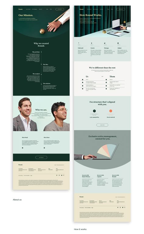 Round – Brand identity on Behance Website List Design, Circle Web Design, Website Design Corporate, Circles Website Design, Sustainability Website Design, Responsive Web Design Wireframe, Landing Page Corporate, Financial Website, Webpage Design Layout