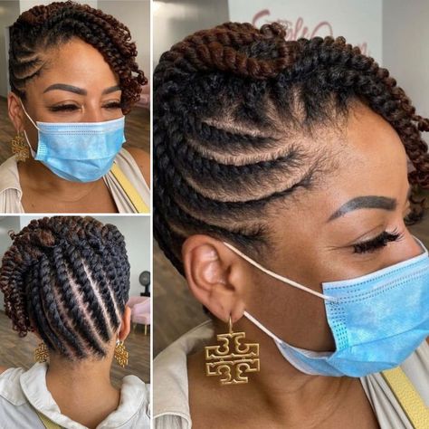 Natural Hair Rope Twist Styles, Two Strand Twist Updo Hairstyles, Natural Hair Styles For Black Women Updos, Half Flat Twist Half Down, 2 Strand Twist Updo Styles, Two Strand Twist Natural Hair Women, Updo Twist Hairstyles, Natural Hair Styles Updo, Flat Twist Updo Natural Hair