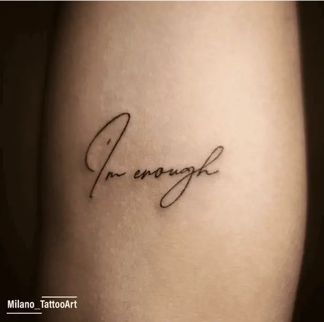 Embrace self-love and empowerment with these inspiring "I Am Enough" tattoo ideas. Let your ink remind you of your worth every day. #tattooideas #selflove #empowerment #inkedlife Enough Hand Tattoo, Self-love Tattoo Ideas Women, Tattoos I Am Enough Symbol, Women’s Empowerment Tattoos, I Can Do It Tattoo, You’ve Got This Tattoo, Post Breakup Tattoos, Tattoo For Healing And Growth, Selflove Tattoo Ideas For Women