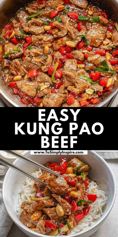 Kung Pao Beef Recipe, Kung Pao Beef, Steak Stirfry Recipes, To Simply Inspire, Kid Friendly Meals Dinner, Beef Flank Steak, Flank Steak Recipes, Better Than Takeout, Beef Meat