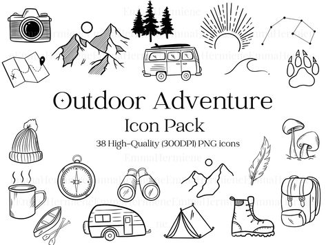 Outdoorsy Illustration, Outdoor Doodles, Outdoorsy Lifestyle, Woodcut Printing, Road Trip Travel, Wilderness Camping, Branding Website, Travel Icon, Png Graphics