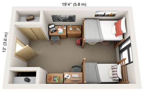 Dorm Room Plan Layout, 2 Bedroom Dorm Floor Plan, Dorm Layout Floor Plans Double, Small Room For Two, College Dorm Floor Plan, Hostel Room Plan, College Dorm Layout Floor Plans, Hostel Room Layout, Two Beds One Room