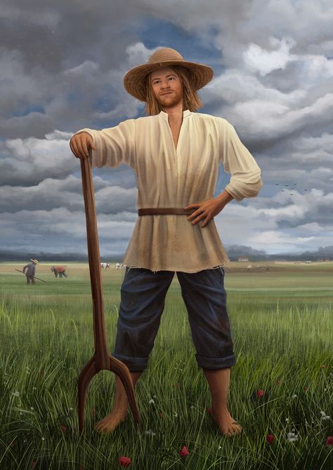 Medieval peasant in the fields by Aleksandra Mokrzycka on ArtStation Peasant Fantasy Art, Medieval Peasant Art, Peasant Character Design, Peasant Drawing, Dnd Peasant, Peasant Art, Medieval Character, Medieval Peasant, Boy Drawing