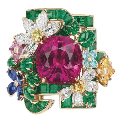 Gardens Of Versailles, Rubellite Ring, Victoire De Castellane, Yellow Diamonds, Pink Spinel, Dior Haute Couture, Sparkly Jewelry, Dior Jewelry, Gems Jewelry