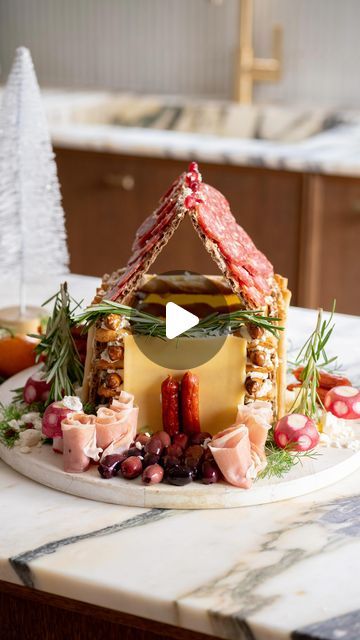 foodnetworkCA | Move-in ready #charcuteriechalet 🏡❄️🎿  Recipe: https://www.foodnetwork.ca/recipe/charcuterie-chalet/ | Instagram Charcuterie Log Cabin, Charcuterie Chalet For Christmas, Charcuterie Cabin, Charcuterie Chalet Diy, Charcuterie Gingerbread House, Charcuterie House, Charcuterie Chalet, Christmas Eats, Christmas Charcuterie