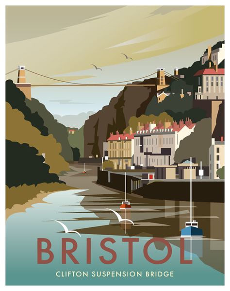 England Poster, Smart Packing, Bristol England, Railway Posters, Retro Travel Poster, Suspension Bridge, Vintage Advertisement, Type Graphic, Vintage Travel Posters