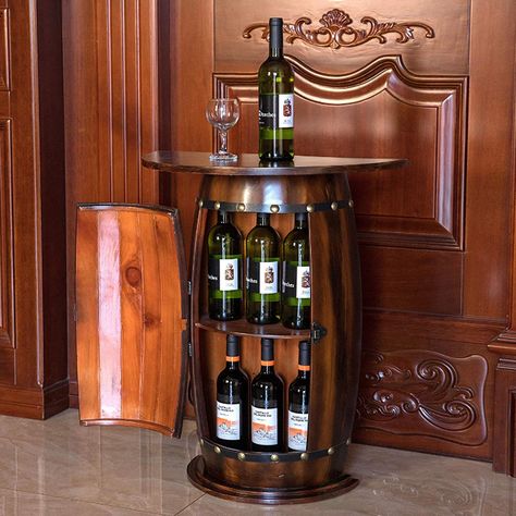 Whiskey Barrel Bar, Wine Barrel Bar, Wooden End Table, Classic Elegant Style, Barrel Bar, Wine Bar Cabinet, Lockable Storage, Console Cabinet, Wooden Barrel