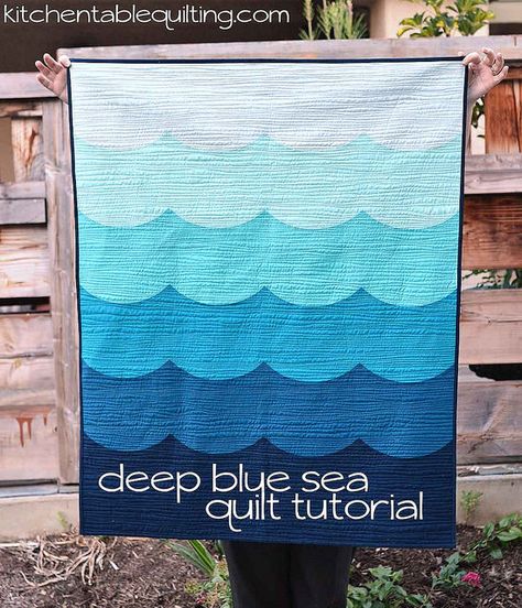 deep blue sea baby quilt tutorial - Kitchen Table Quilting Free Baby Quilt Patterns, Ocean Quilt, Baby Quilt Tutorials, Nautical Quilt, Fish Quilt, Beach Quilt, Sea Quilt, Modern Baby Quilt, Baby Quilt Pattern