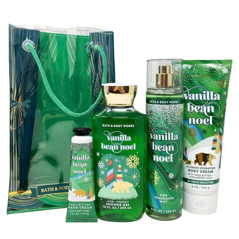 PRICES MAY VARY. Bath and Body Vanilla Bean Noel Gift Set It's as sweet as sugar cookies. Includes ultimate hydration body cream (8 oz), shower gel (10 fl oz), fine fragrance mist (8 fl oz) and hand cream (1 fl oz) arranged inside a festive gift bag. What it smells like: sweet, creamy, fresh-baked holiday treats. Fragrance notes: fresh vanilla bean, warm caramel, sugar cookies, whipped cream and snow-kissed musk. Bag measures 9.25" H x 5.75" W. Bath and Body Vanilla Bean Noel Gift Set Bag - Incl Vanilla Bean Bath And Body Works, Bath And Body Works Vanilla Bean Noel, Bath And Body Vanilla, Bath And Body Works Vanilla, Bath Body Works Vanilla, Vanilla Bean Noel, Bath N Body Works, Christmas Basket, Shea Butter Hand Cream