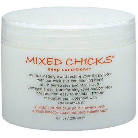 Mixed Chicks, Deep Conditioner, Tub 8 OZ Nourish, detangle and restore your thirsty locks with our exclusive conditioning blend which penetrates and reconstructs damaged areas, transforming style-stubborn-hair into resilient, easy to maintain tresses. Maximize your potential with Mixed Chicks. Mixed Chicks does not engage in animal testing. www.mixedchicks.net. Cruelty free and vegan. Made in USA. Apply to wet hair, comb through and rinse. In case of contact with eyes, rinse immediately. For ext Rock Your Hair, Mixed Chicks, Dry Curly Hair, Natural Hair Products, Hair Affair, Hair Detangler, Deep Conditioner, Leave In Conditioner, Wet Hair