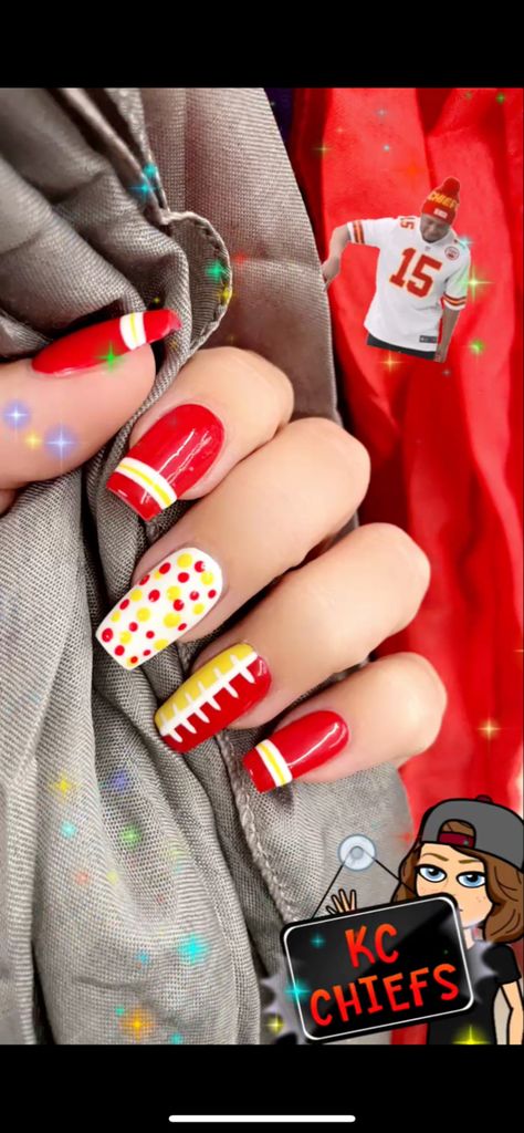 Kc Chiefs Nails Simple, Kansas City Nails, Chief Nails Kansas City, Chiefs Football Nails, Kc Chiefs Party, Kansas City Chiefs Nails Designs, Chief Nails, Chiefs Makeup, Kansas City Chiefs Nails