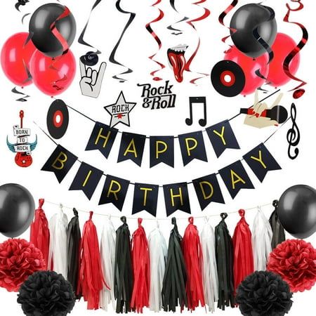 Rock And Roll Party Decorations, Elvis Birthday Party, Elvis Birthday, Rock And Roll Birthday, Music Birthday Party, Rockstar Birthday Party, Red Birthday Party, Rock N Roll Party, Paper Garlands