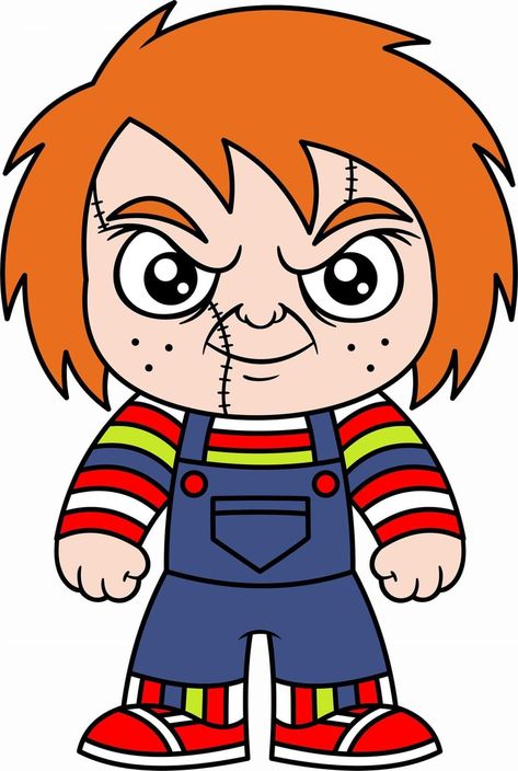 Chucky Cartoon Drawing, Chucky Clipart, Cartoon Horror Characters, Chucky Cartoon, Horror Clipart, Chucky Drawing, Paw Patrol Stickers, Chucky Halloween, Halloween Canvas Art