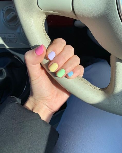 Pastel Natural Nails, Summer Pastel Nails, Mixed Color Nails, Multi Color Nails, Multicoloured Nails, Pastel Color Nails, Sculpture Gel Nails, Bio Sculpture Gel Nails, Nails Colour