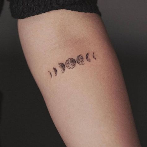 Phases Moon Tattoo, Moon Phases Forearm Tattoo, Moon Phases Wrist Tattoo, Moon Wrist Tattoos For Women, Tattoos Moon Phases, Moonphase Tattoo, Moon Forearm Tattoo, Phases Of Moon Tattoo, Tattoo Inner Forearm