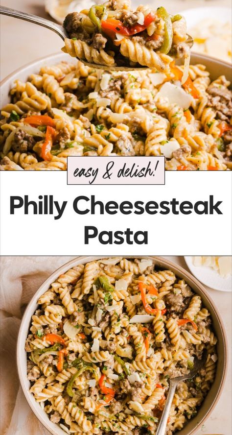 Try this philly cheesesteak pasta recipe for a quick, healthy twist on classic comfort dishes. Made with ground beef in a single skillet, this cheesesteak pasta is one of the best philly cheesesteak pasta recipes around. Enjoy an easy skillet meal served in a cozy bowl! High Protein Pasta Recipes, Balsamic Chicken Pasta, Protein Pasta Recipes, Philly Cheesesteak Pasta, Best Philly Cheesesteak, Cheesesteak Pasta, High Protein Pasta, Easy Skillet Meals, Protein Pasta