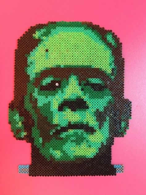 Creepy Pixel Art, Horror Perler, Halloween Perler, Stained Glass Cat, Melty Bead Designs, Stitch Crafts, Perler Projects, Beads Art, Beads Patterns