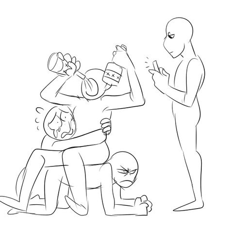 Me drinking. Anna taking a pic. Me sitting on Zack. Ellie hugging me. 4 Person Draw The Squad, Trio Friendgroup Drawing, Draw The Squad 4 People Funny, Draw The Squad Four, 4 Person Friend Group Dynamic, Friendgroup Drawing Reference 4, Group Drawing Poses Five, Draw The Group, Draw Ur Squad Funny