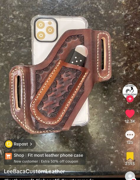 Tooled Leather Knife Sheath, Leather Phone Case Western, Tooled Leather Phone Case, Leather Tool Pouches, Leather Working Projects, Custom Leather Work, Mens Leather Accessories, Leather Working Patterns, Leather Craft Patterns