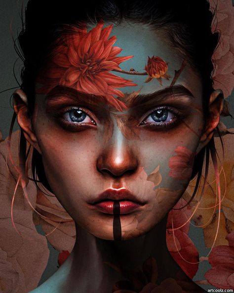 Laura H Rubin, Surreal Tattoo, Surreal Artwork, Sketches Of People, Canvas Painting Tutorials, Digital Portrait Art, Murals Street Art, Expressive Art, Colorful Portrait