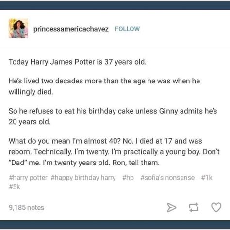 Harry James Potter Headcanon, Harry Potter Dudley, Tumblr Thoughts, Funny Harry Potter, 37th Birthday, Harry Potter Tumblr, Harry James, Harry Potter Headcannons, Harry James Potter