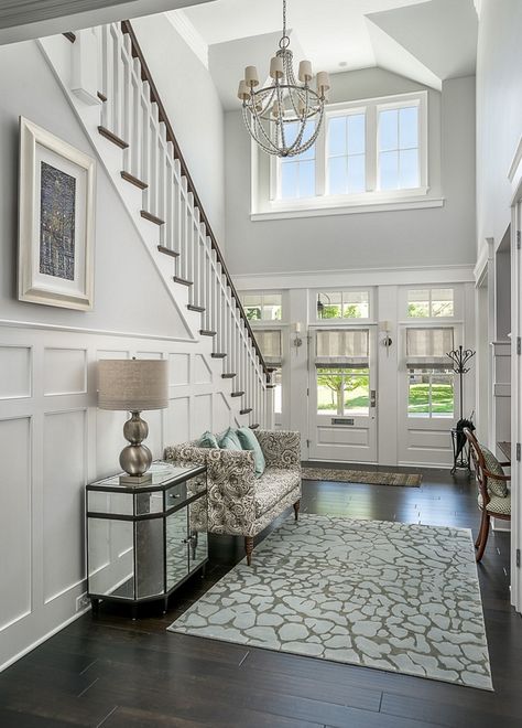 Two Story Foyer Ideas Entryway Modern, Contemporary Foyer, Hall Entrance, Staircase Wall Decor, Grove Street, Modern Colonial, Entryway Inspiration, Staircase Wall, Craftsman Bungalow