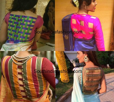 Checkered and striped detailing blouse Saree Blouse Back Neck Designs, Saree Blouse Back, Blouse Back Neck, Saree Blouse Neck Designs, Blouse Back Neck Designs, Blouse Back, Patch Work Blouse, Maggam Work Blouses, Back Neck Designs