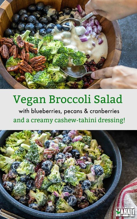 Wfpb Snacks, Salad With Blueberries, Vegan Broccoli Salad, Vegan Broccoli, Broccoli Salad Recipe, Vegan Salads, Summer Picnics, Vegan Salad Recipes, Vegan Sides