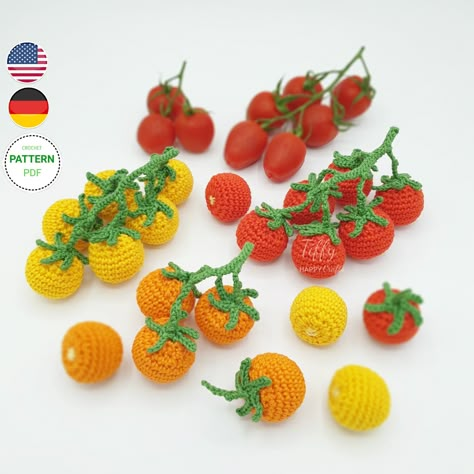 Crochet Food Free Patterns, Crochet Tomato, Tomato Crochet, Vine Tomatoes, Food Crochet, Food Pattern, Tutorial Amigurumi, Crochet Fruit, Food Patterns