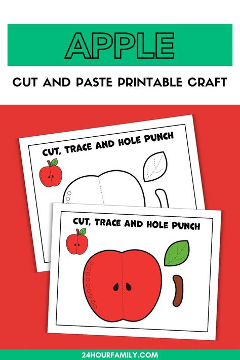 Apple Cut and Paste Printable Craft (Free Apple Template) - 24hourfamily.com Apple Butcher Paper Activity, Apple Template Free Printable, Apple Crafts Preschool, Apple Template, Apple Crafts, Room Crafts, Apple Cut, Apple Unit, Apple Craft